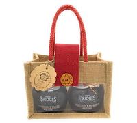 Mrs Bridges Luxury Double Jar Collection. 'Merry Christmas' Natural Jute Bag. Gourmet Scottish Cranberry Sauce with Port, Scottish Raspberry Preserve. Present Birthday Christmas