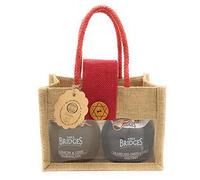 Mrs Bridges Luxury Double Jar Collection. 'Merry Christmas' Natural Jute Bag. Gourmet Scottish Lemon & Lime Marmalade, Caramelised Onion & Garlic Chutney. Present Birthday Christmas