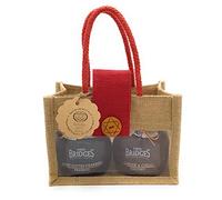 Mrs Bridges Luxury Double Jar Collection. 'Merry Christmas' Natural Jute Bag. Gourmet Scottish Strawberry Preserve, Ginger & Chilli Chutney. Present Birthday Christmas