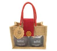 Mrs Bridges Luxury Double Jar Collection. 'Merry Christmas' Natural Jute Bag. Gourmet Scottish Sun Dried Tomato & Balsamic Chutney, Caramelised Onion & Garlic Chutney. Present Birthday Christmas