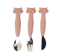 Trixie - Baby & Kids Silicone Stainless Steel Cutlery Set - 3 Pieces (Fork, Spoon and Knife) - Mrs. Cat (Cat)