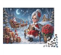 Mrs. Claus 1000 Pcs Recycled Cardboard Christmas Eve DIY Jigsaw Puzzle Christmas Eve Gift Cognitive Stimulation Group Activity Home Decor 52x38cm/1000pcs