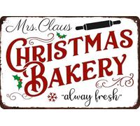 Mrs Claus Christmas Bakery Always Fresh Metal Aluminum Sign Farmhouse Christmas Decor Vintage Retro Poster for Kitchen Cafe Bar Home Wall Decor Art Winter Decoration Plaque 12x16 Inch
