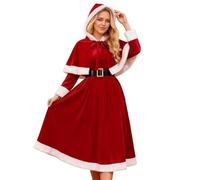 Mrs Claus Costume for Women 2PCS Adult Miss Santa Clause Dress Plus Size Outfit Suit Christmas with Hooded Cape