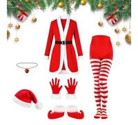 Mrs Claus Costume for Women - Funny Belt Hat Gloves,Christmas Outfit with Bell Necklace, Stockings, Boots,for Party Cosplay Holiday Event Stage Performance