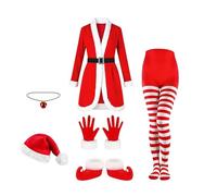 Mrs Claus Costume for Women - Funny Dress Suit S-XXXL | Santa Theme Mrs Claus Outfit with Bell Necklace Stockings Boots | for Party Cosplay Holiday Event Stage Performance