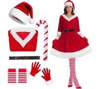 Mrs Claus Costume for Women, Santa Costume Adult Mrs Claus Outfit Red Dress Santa Lady Suit Hat Belt Gloves for Christmas Party Cosplay(2XL)