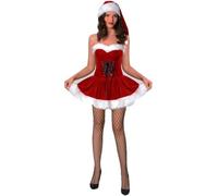 Mrs Claus Costume Women,Mrs Christmas Party Outfits For Women UK Velvet Layered Mash Hem Hooded Tutu Dress Ladies Costumes Adult Fancy Deluxe Clothes Set Men (Red #2,XL)