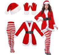 Mrs Claus Costume Women, Santa Costume Adult Mrs Claus Outfit Jacket Dress Santa Lady Suit Hat Belt Gloves for Christmas Party Cosplay (2XL)