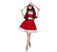 Mrs Claus Costume Women,Women's Ladies Soft Velvet Santa Christmas Dressing Up Outfits Adults Red With Hooded Dress & Belt Tree Fancy Women's Snowflakes Xmas Elf (Red#1,One Size)