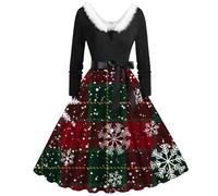 Mrs Claus Outfit For Women, Women'S Christmas Snowflakes Xmas Santa Dress Christmas Santa Dress Black Dresses For Women UK Adult Fancy Costumes Long Sleeve Print Ladies Xmas Festive