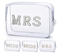 MRS Clear Makeup Bag, Etercycle Bridal Shower Gifts Engagement Cosmetic Bag, Bling Pearl Rhinestone Letter Patches PVC Travel Organizer for Engagement Bachelorette Party Women Wedding Bridal (Silver)