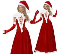 Smiffy's Women's Luxury Miss Santa Costume, Hat, Cape, Corset, Skirt & Gloves, - dress santa costume christmas fancy miss ladies mrs deluxe outfit