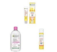 Mrs Hinch's Approved Garnier Skincare Saviours Bundle; Vitamin C Brightening Daily UV Fluid Glow 40ml, Micellar Water Facial Cleanser For Sensitive Skin 700ml, Vit C Brightening Over Make-Up UV Mist