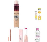 Mrs Hinch's Approved Maybelline and Garnier Ultimate Rose Beauty Bundle; Eraser Eye Concealer, Lifter Glaze, Lifter Liner, Vit C UV Fluid Glow, Micellar Water