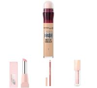 Mrs Hinch's Approved Maybelline Make-Up Must-Haves Mega Bundle; Eraser Eye Concealer Light, Lifter Glaze Lip Oil Balm Pink Drip, Lifter Liner Lip Liner Line Leader, Lifter Gloss Ice