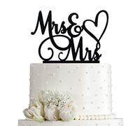 Mrs & Mrs Cake Topper-Wedding and Anniversary Cake Topper,Gay and Lesbian,LGBT Marriage Union,Love is Love (Black Acrylic)