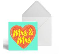 Mrs & Mrs Wedding Card for Bride and Bride, Same Sex Lesbian Engagement Congratulations Greeting Gift for Women Couples, Blank Inside 300gsm Cardstock with Envelope 13x13cm