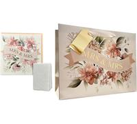 Design By Violet Mrs & Mrs Wedding Gift Bag, Greeting Card and Tissue Paper Set - Extra Large Floral Shopper Bag with Satin Handle - Gift Wrap Set for Lesbian Wedding Presents