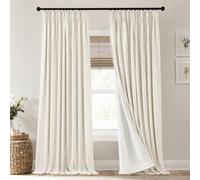 Mrs.Naturall 108 Inch Long Blackout Curtains,Luxury Crossweave Linen Pinch Pleated Black Out 9FT 9 FT Ceiling to Floor Length Curtain Drapes 108 Inches Long 2 Panels for Living Room,Cream