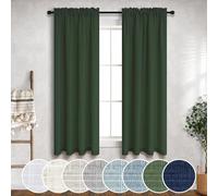 Mrs.Naturall 36x45 Inches Long Hunter Green Linen Curtains for Living Room Rod Pocket Bedroom Drapes Light Filtering Semi Sheer