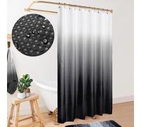 Mrs.Naturall Black and White Waffle Weave Fabric Shower Curtain Set with Hooks,Waterproof Modern Shower Curtains for Bathroom,Cute Ombre Dark Grey Cloth Bathroom Shower Curtain Sets,72x72 Inches