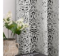 Mrs.Naturall Black Curtains 63 Inch Length for Bedroom 2 Panel Set,Light Blocking Grommet Damask Medallion Print 50% Black Out Curtains 63 Inch Long