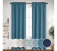 Mrs.Naturall Blue Teal Linen Curtains for Living Room 84 Inch Length 2 Panels Rod Pocket Drapes Semi Sheer Canvas Lace Textured Light Filtering Turquoise Bedroom Farmhouse 52x84 Long 7ft Peacock