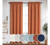 Mrs.Naturall Burnt Orange Linen Curtains Long for Living Room 2 Panels with Rod Pocket for Bedroom 52x96 Inch