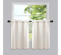 Mrs.Naturall Cafe Curtains 36 Inch Length for Kitchen,60% Blackout Boho Farmhouse Small Window Treatments for Bathroom,Cream Beige