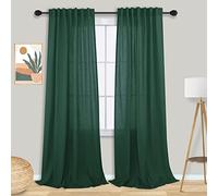 Mrs.Naturall Dark Green Linen Curtains 84 Inches Long for Living Room,Back Tab Hunter Green Sheer Curtain Drapes 84 Inch Length for Bedroom,Emerald Green