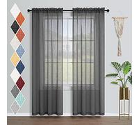 Mrs.Naturall Dark Grey Curtains 96 Inch Length for Living Room Set 2 Panels Rod Pocket Privacy Linen Look Light Filtering Charcoal Gray Semi Sheer Curtain Drapes 96 Inches Long for Bedroom