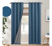 Mrs.Naturall Denim Blue Curtains 84 Inch Length for Living Room,Grommet Black Out Boho Farmhouse Country Thermal Insulated Linen Blackout Curtains 84 Inches Long for Bedroom 2 Panels Set,Dark Blue