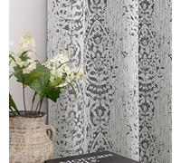 Mrs.Naturall Drapes 108 Inches Long Tall Curtains for High Ceiling Living Room 2 Panel with Damask Print Design Grommet Room Darkening Draperies for Sliding Glass Door,Grey and White