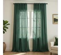 Mrs.Naturall Forest Green Linen Curtains 108 Inches Long for Living Room, 9FT Extra Long Light Filtering Semi Sheer Window Drapes for Bedroom, 2 Panels Set, Dark Emerald Hunter Green