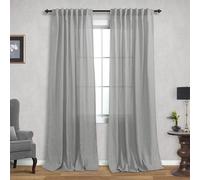 Mrs.Naturall Grey 52x84 Inches Long Back Tab Linen Blend Sheer Curtains