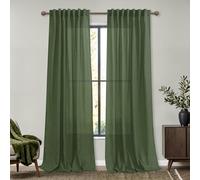 Mrs.Naturall Linen Blend Sheer Curtains for Living Room 52" x 84" Olive Green Back Tab Top Sheer Curtains for Living Room