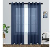 Mrs.Naturall Navy Blue Curtains 84 Inch Length for Living Room Set of 2 Panels Grommet Sheer Window Curtains for Bedroom Kids Boys Room 52x84 Inch Length Dark Blue