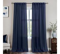 Mrs.Naturall Navy Blue Linen Curtains 213cm Length 2 Panels Set,Back Tab Bar Pocket Dark Blue Curtain Window Drapes 213cm Long for Living Room Boys Room Bedroom