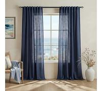Mrs.Naturall Navy Blue Linen Curtains 213cm Length 2 Panels Set,Back Tab Bar Pocket Dark Blue Curtain Window Drapes 213cm Long for Living Room Boys Room Bedroom