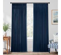 Mrs.Naturall Navy Blue Pinch Pleated Linen Blackout Curtains 42 by 90 for Dining Room