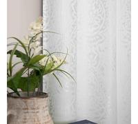 Mrs.Naturall Off White Curtains 84 Inches Long for Bedroom,Jacquard Embossed Damask Moroccan Semi Room Darkening Boho Pattern Design Curtains 84 Inch Length 2 Panels Set,Cream Ivory