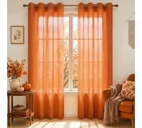 Mrs.Naturall Orange Sheer Curtains 96 Inches Long 2 Panel Set, MCM Mid Century Modern Autumn Home Decor Grommet Voile, Fall Curtains for Living Room Bedroom Dining