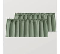 Mrs.Naturall Sage Green Valances for Windows, 2 Pack Rod Pocket Blackout Valance Curtains for Kitchen Bedroom Bathroom Window 52 x 18 Inch Length