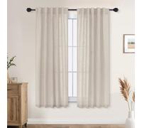 Mrs.Naturall Tan Beige Short Curtains for Bedroom Small Windows,Sheer Linen Privacy Curtain 54 Inch Long for Living Room Bathroom Window
