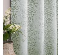 Mrs.Naturall Vintage Sage Green Curtains 63 Inch Long Bedroom Curtains 2 Piece Set Boho Floral Grommet Top Curtains 50% Blackout Curtains for Living Room