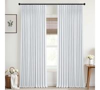 Mrs.Naturall White Blackout Pinch Pleated Curtains 94 Inch Long,Crossweave-Linen Black Out Floor Length to Ceiling Curtains for Track Living Room Bedroom