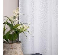 Mrs.Naturall White Damask Moroccan Pattern 3D Jacquard Embossed Embroidered Curtains 63 Inches Long for Bedroom Living Room 2 Panels Set