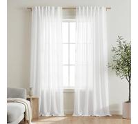 Mrs.Naturall White Linen Curtains 90 Inches Long, Flowy Summer Coastal Back Tab Semi Sheer Light Filtering Window Drapes for Bedroom Living Room 2 Panels Set