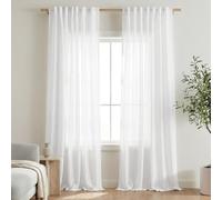 Mrs.Naturall White Linen Curtains 96 Inches Long 2 Panel Set, 8 FT Ceiling to Floor, Back Tab Boho Farmhouse Light Filtering Flowy Semi Sheer Window Drapes for Living Room Bedroom Sliding Glass Door